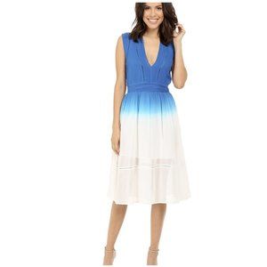 Adelyne Rae Womens Ombre Dip Indigo Blue Dye Midi Dress Size Small Blue V-Neck